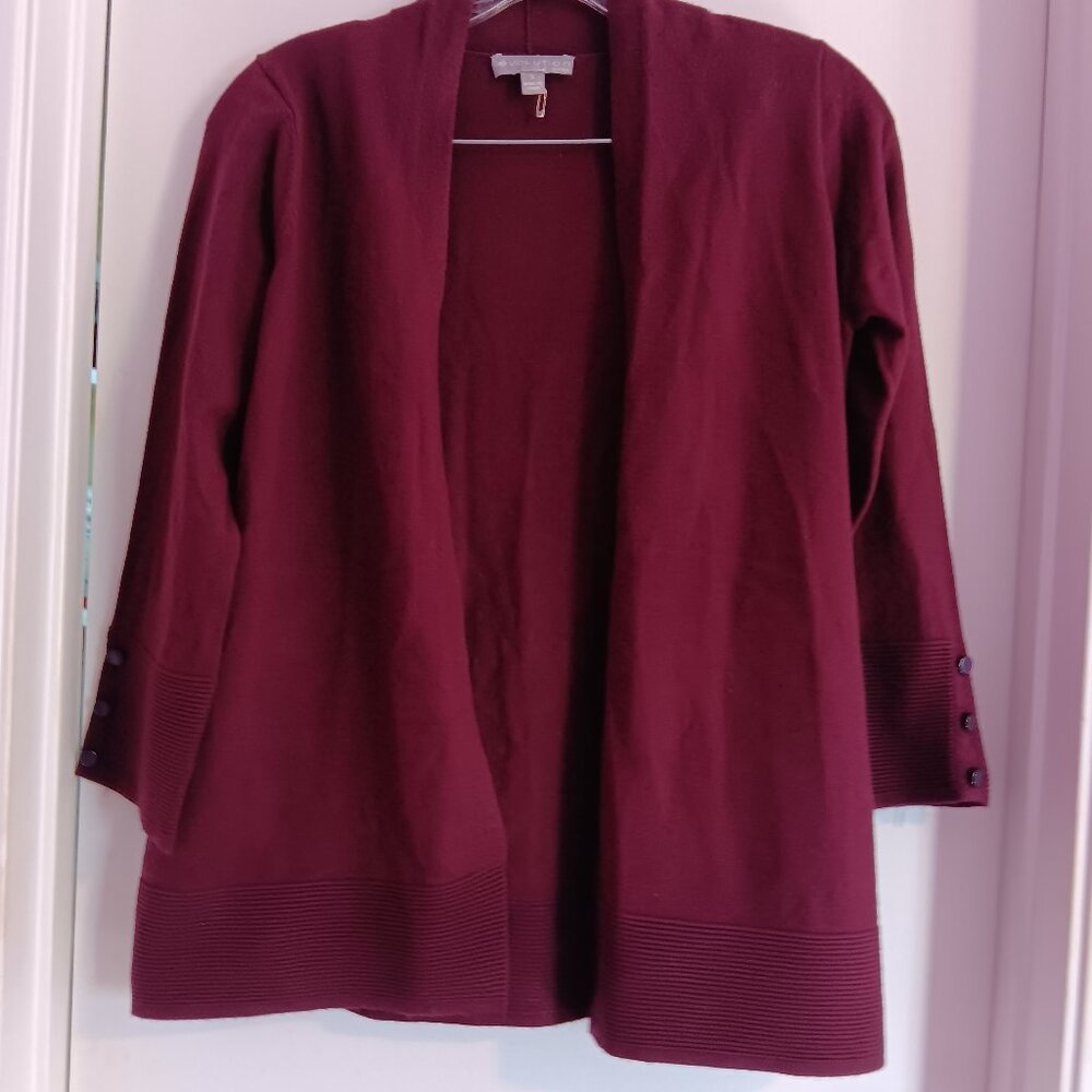 Evolution by Cyrus Women's Open Front Burgundy Cardigan Small